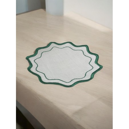 Set 4 pañitos lino pan blanco ESTRELLA VERDE