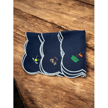 Set 6 Servilletas lino ondas bordadas. Motivo golf