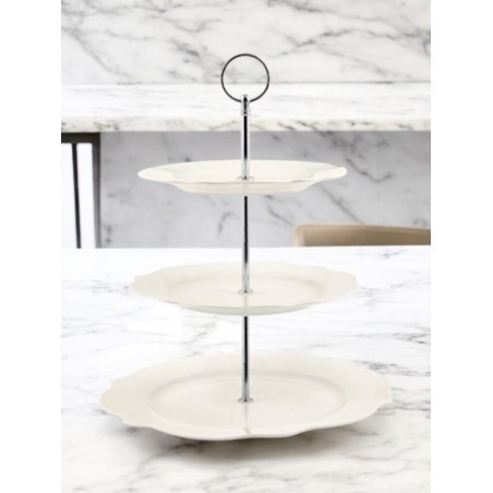 Frutero 3 pisos porcelana con ondas