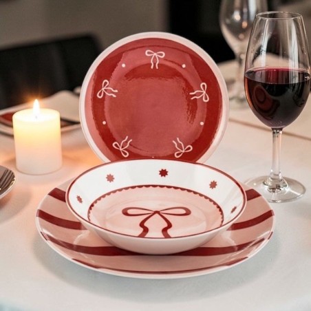 Vajilla porcelana 18 Pz Lazo BURDEOS