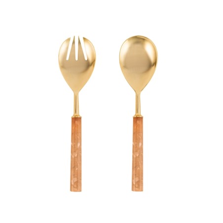 Set de cubiertos de servir ensalada en oro y resina rosa