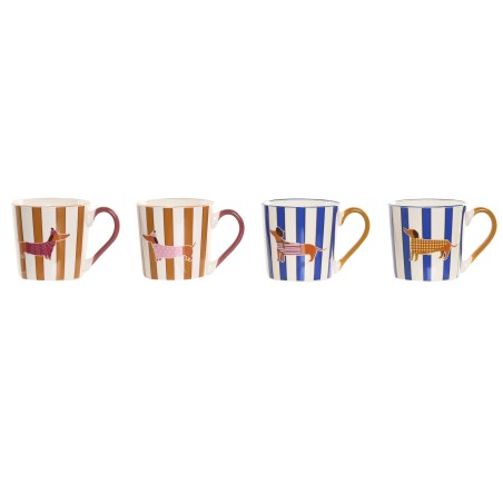 Set 4 tazas porcelana rayas perro