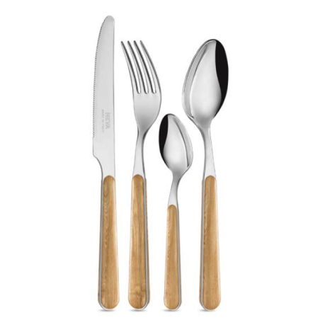 Cuberteria madera natural de acero inox